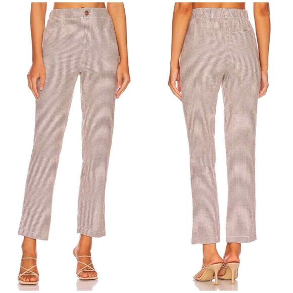Free People Size M Kate Plaid Straight Leg Pant Brown & White Check - Picture 1 of 10